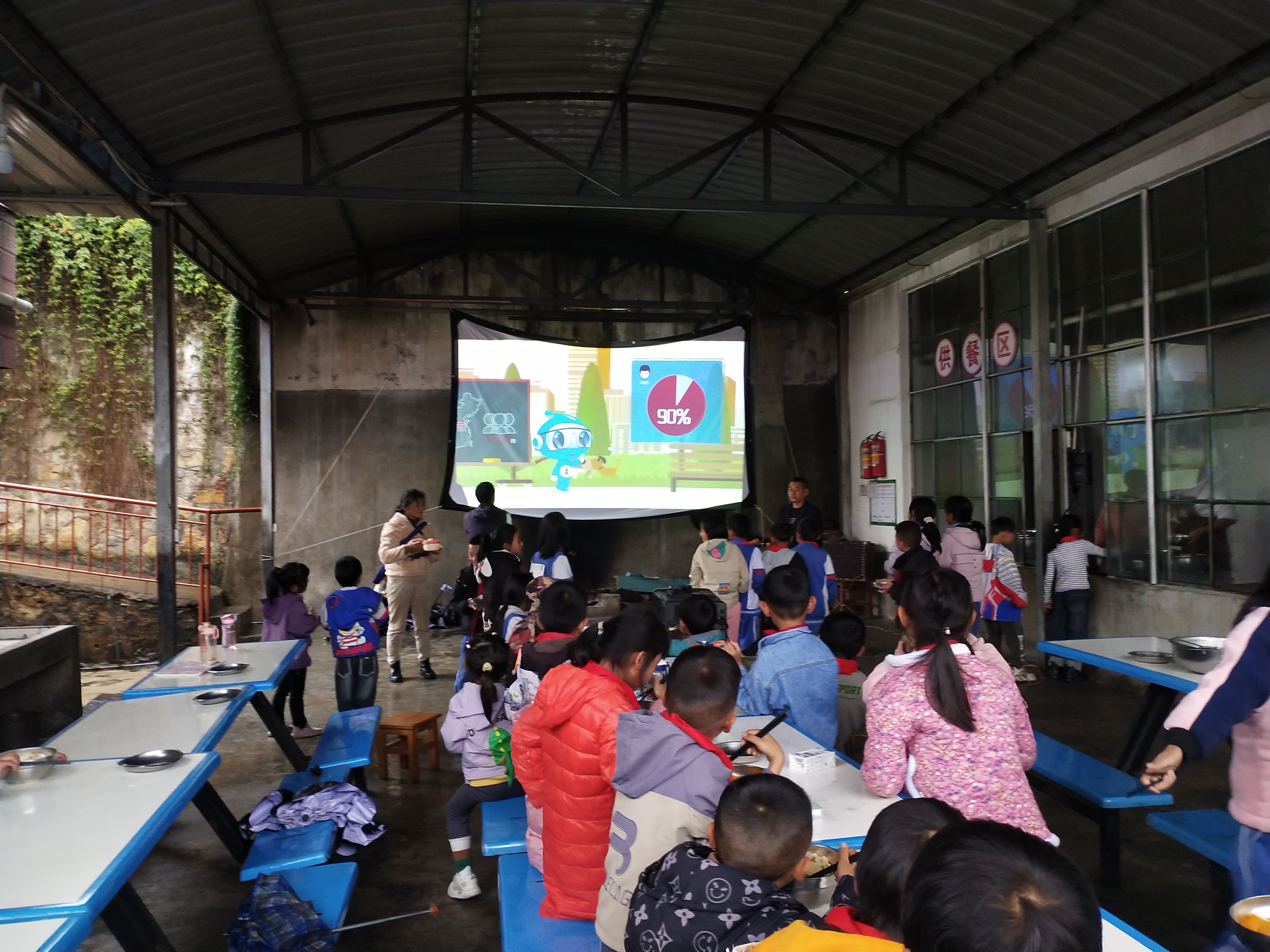 水沟洼村平安小学的学生在食堂观影（2）——拍摄者 车伟.jpg